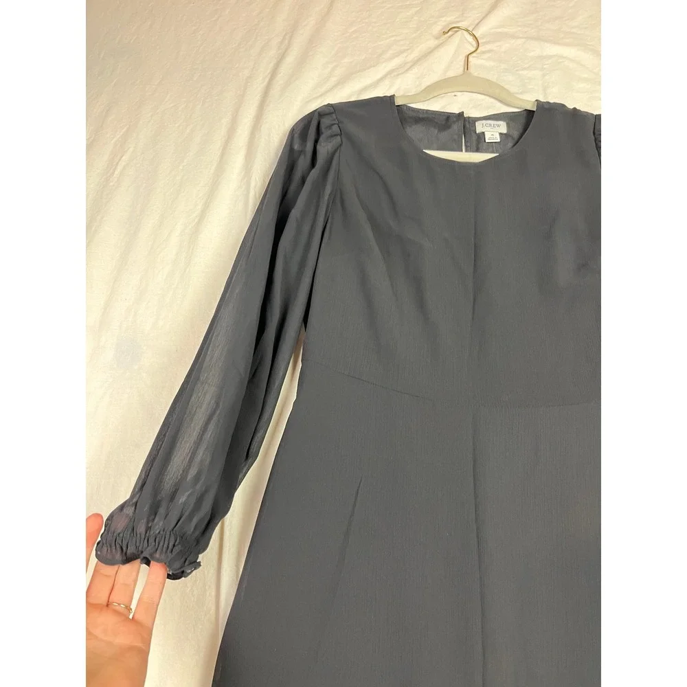 J.Crew Black Chiffon Ruffle Hem Mini Dress Long Sleeve BY478 BK0001 Womens 4 - Picture 5 of 10